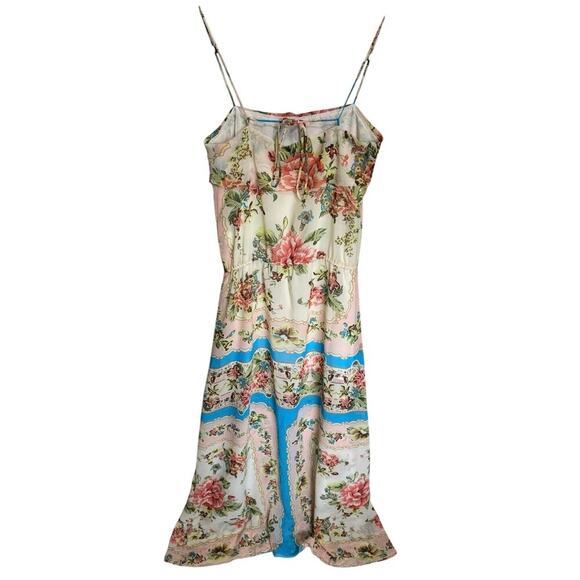 Farm Rio Beige Floral Maxi Dress Spaghetti Straps Racerback Cream Pink Size XS - Picture 7 of 14